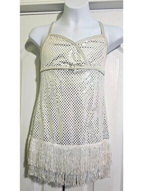 Curtain Call Shim-Sham Dance Costume White Sequin Flapper Dress w/ Bloomers CME